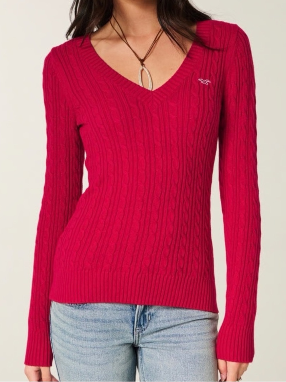 Hollister Ivy Cable-Knit V-Neck Sweater